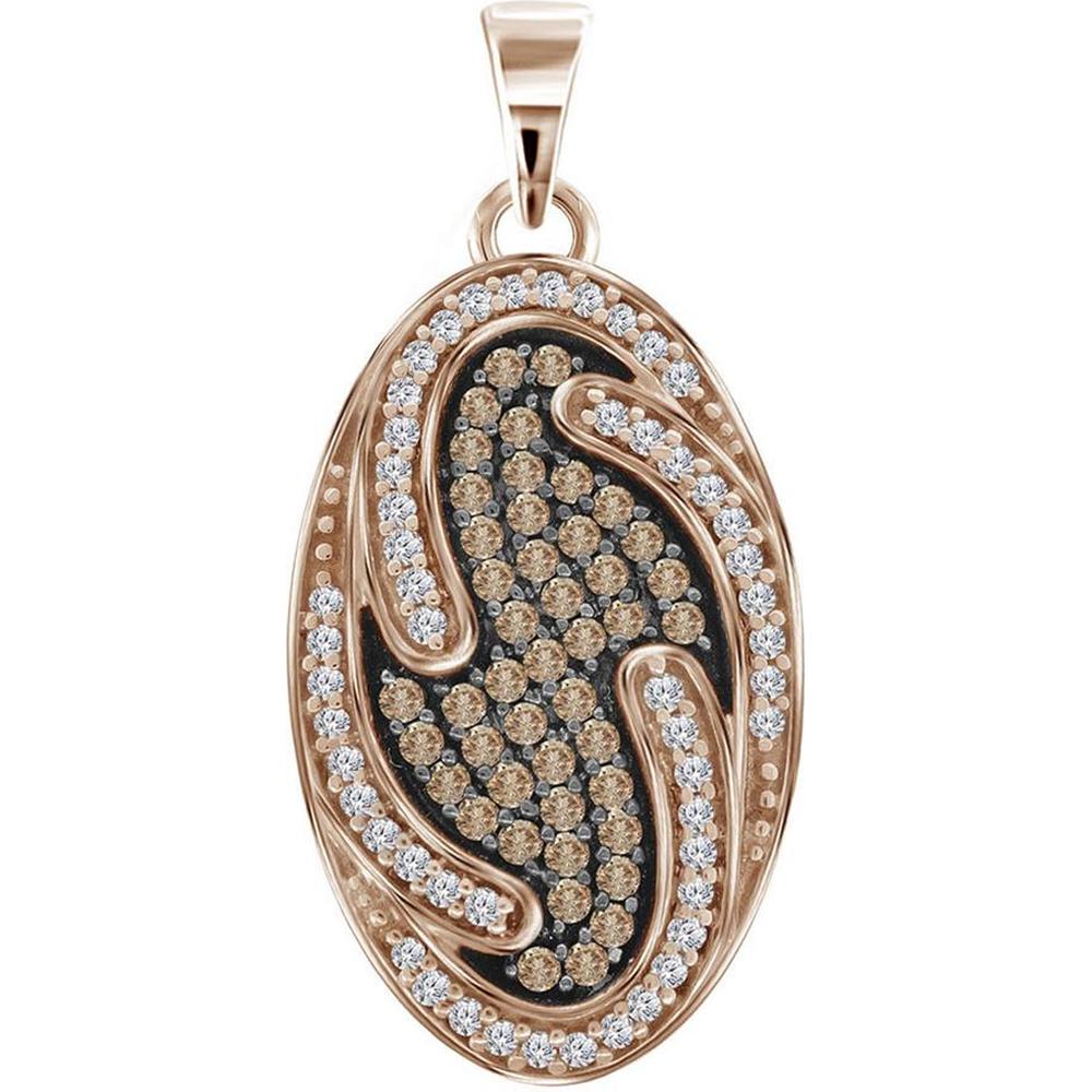 GND 10K Rose Gold Oval Pendant with Prong-Set Red and White Diamonds