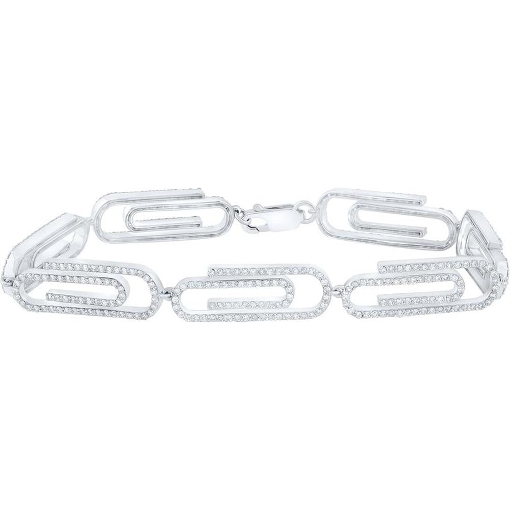 10K White Gold Paperclip Bracelet with Prong-Set Round Diamonds