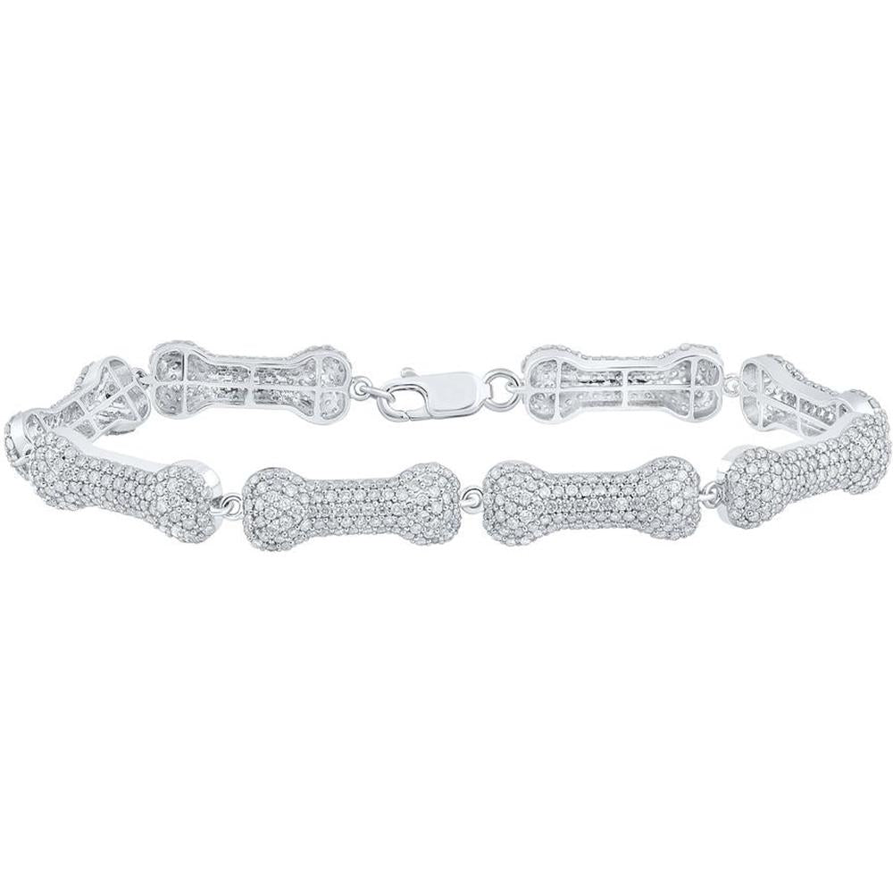 10k White Gold Round Diamond Dog Bone Fashion Bracelet