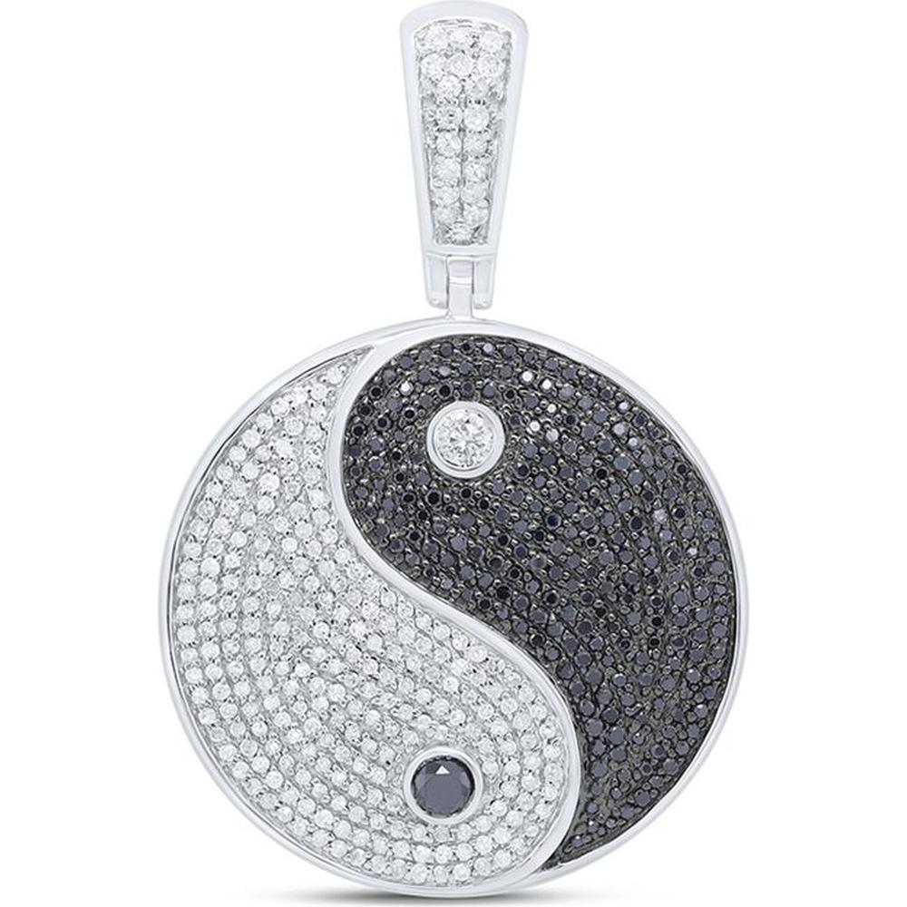 10K White Gold Yin-Yang Pendant with Black and White Diamonds