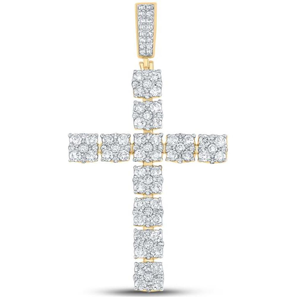 10K Yellow Gold Cross Pendant with Prong-Set Round Diamonds - 2.61 Carat Total Diamond Weight