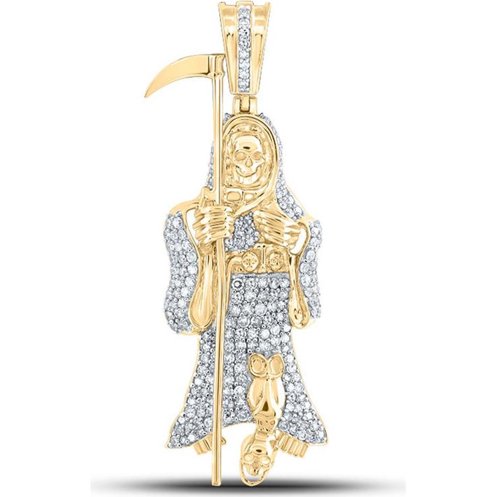 GND 10K Yellow Gold Grim Reaper Pendant with Prong-Set Round Diamonds - 0.80 Carat Total Diamond Weight