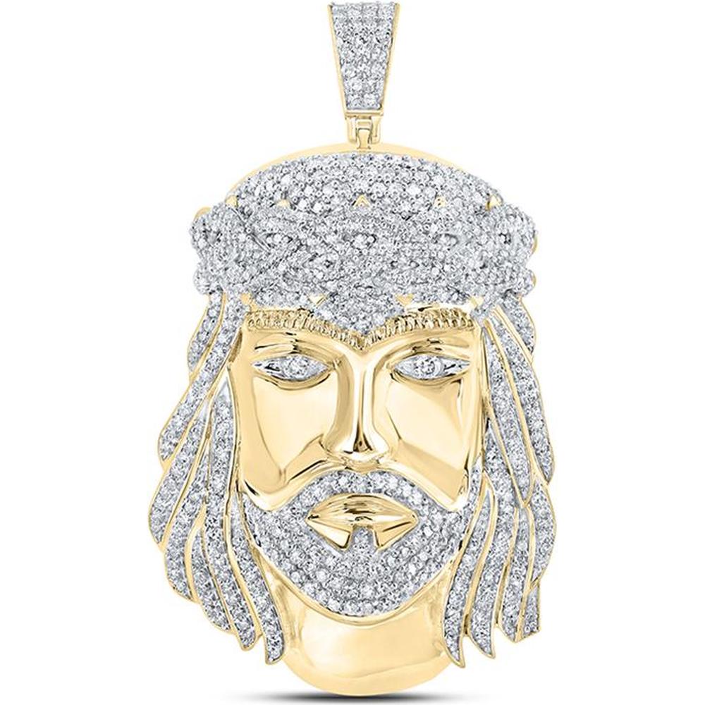 10K Yellow Gold Jesus Charm Pendant with Prong Set Round Diamonds