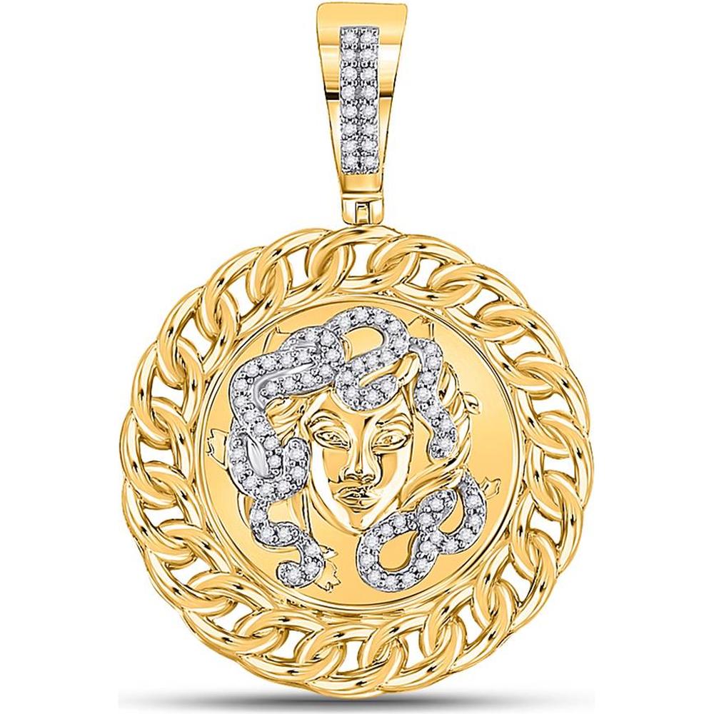 10k Yellow Gold Medusa Pendant with Prong-Set Round Diamonds