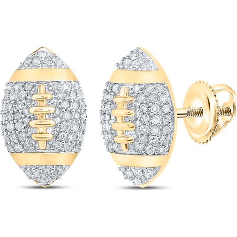 10K Yellow Gold Round Diamond Football Fashion Earrings - 1/3 Total Carat Weight