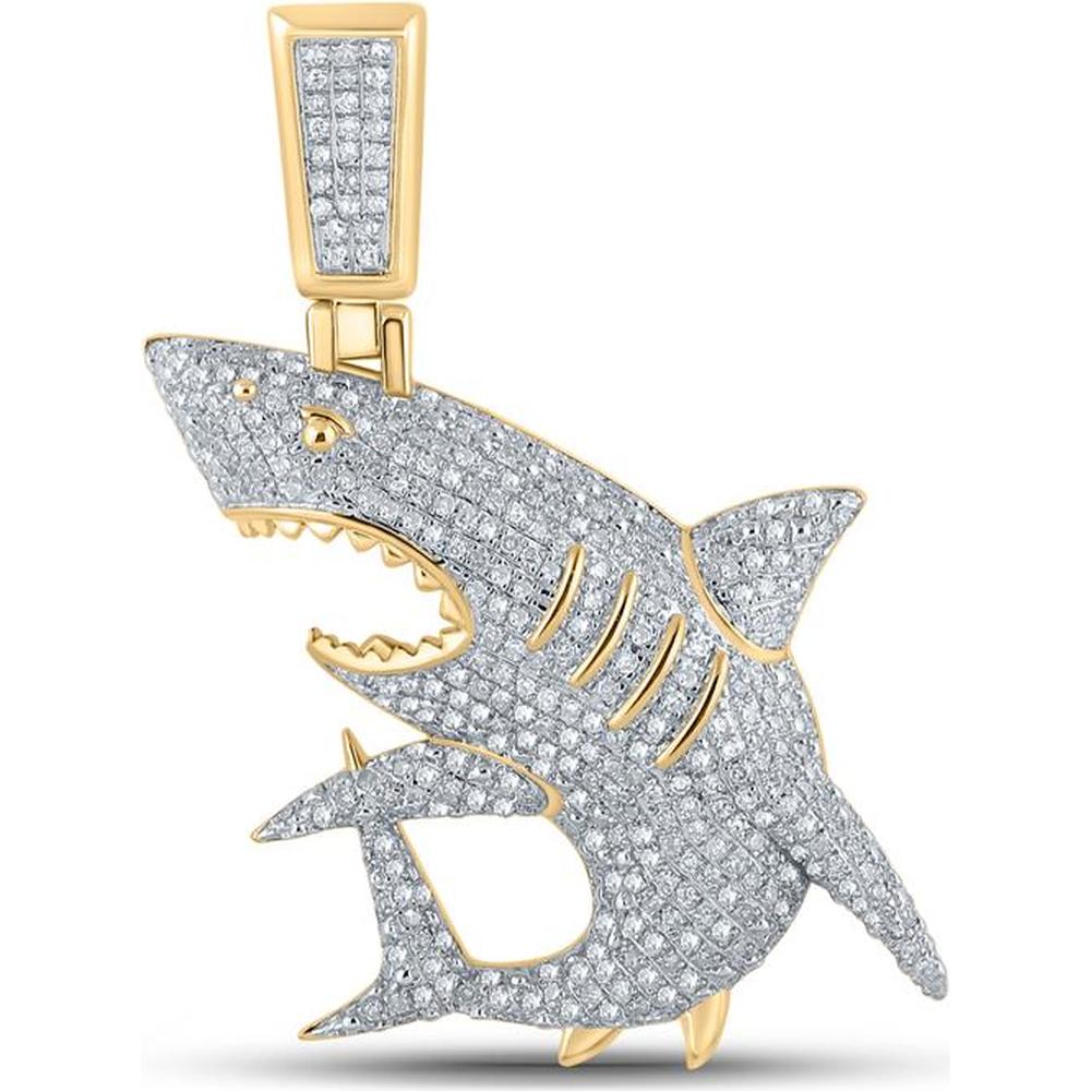 10k Yellow Gold Shark Charm Pendant with Diamond Accents