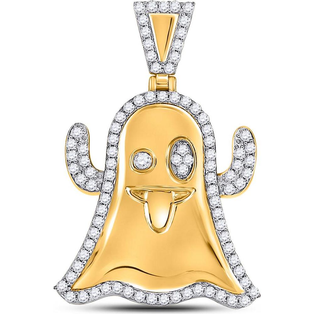 Gold Snapchat Like Ghost Pendant with Prong-Set Round Diamonds