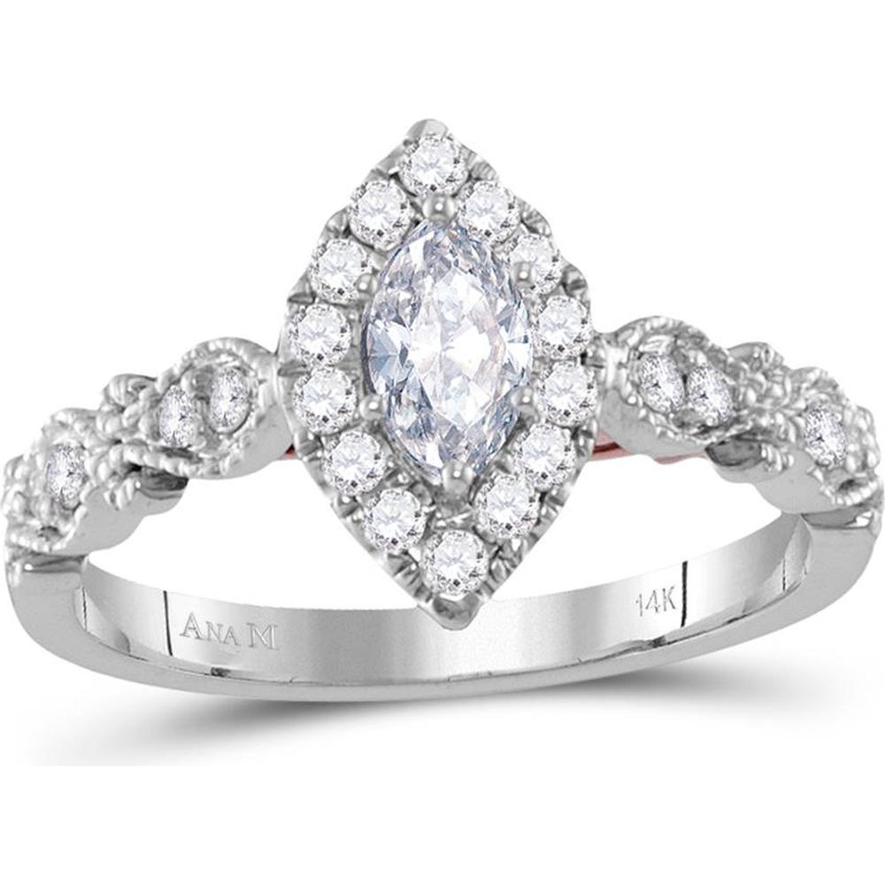 GND 14K Two-Tone Gold Marquise Diamond Halo Engagement Ring with sparkling diamonds on a elegant hand