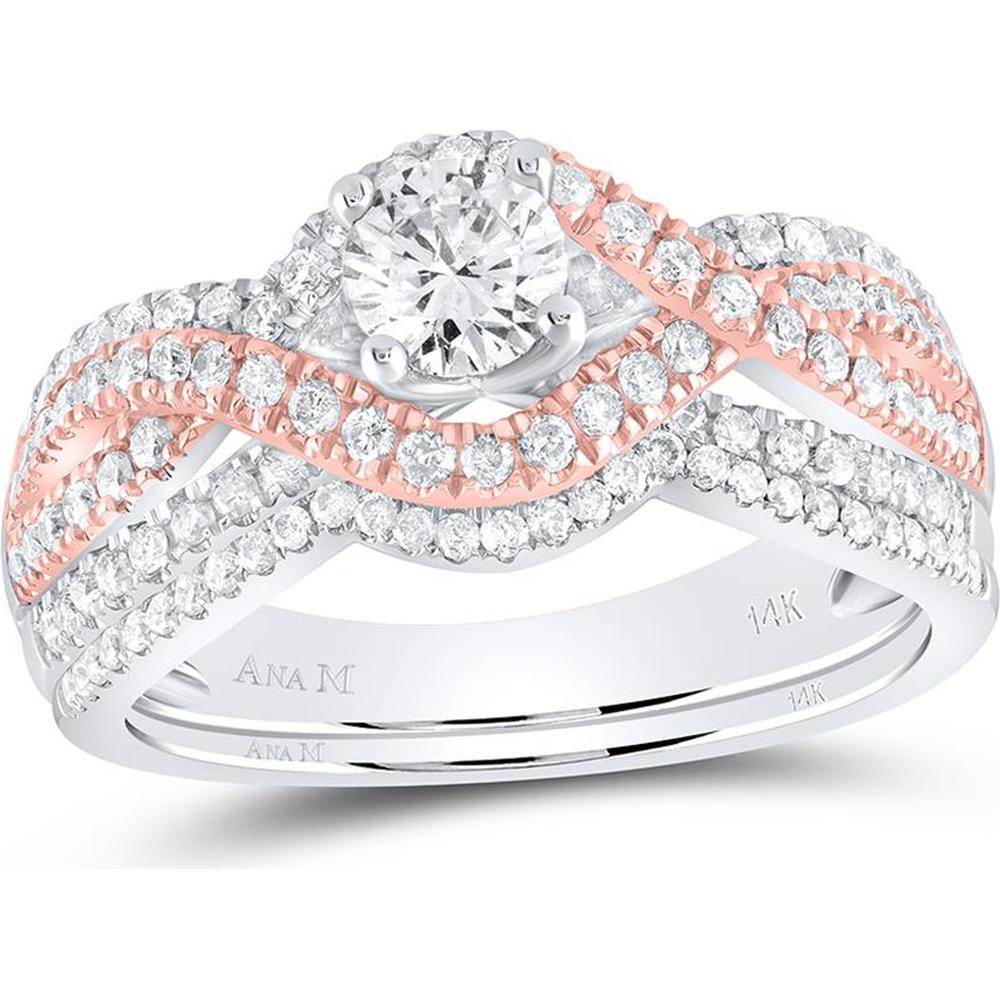 GND 14K Two-Tone Gold Round Diamond Bridal Wedding Ring Set - 1.0 Carat Total Diamond Weight