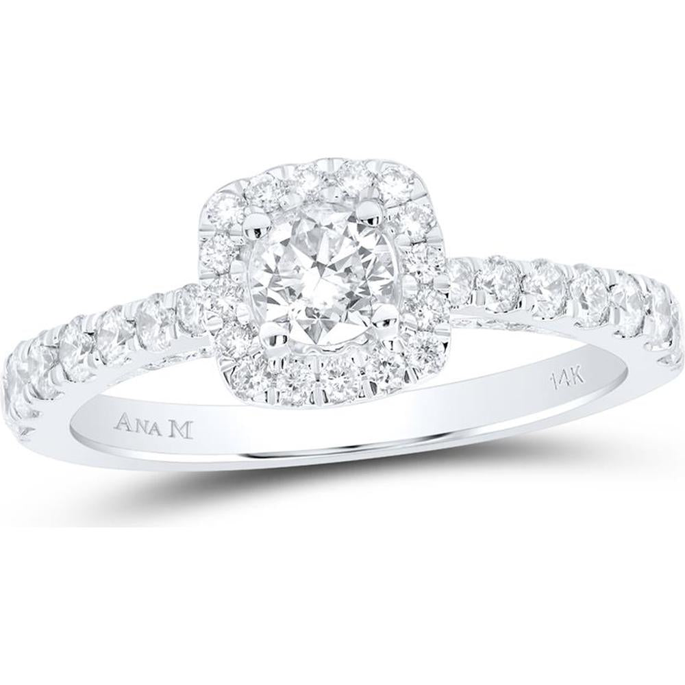 GND 14K White Gold 1 Carat Diamond Halo Engagement Ring with sparkling prong-set round diamonds