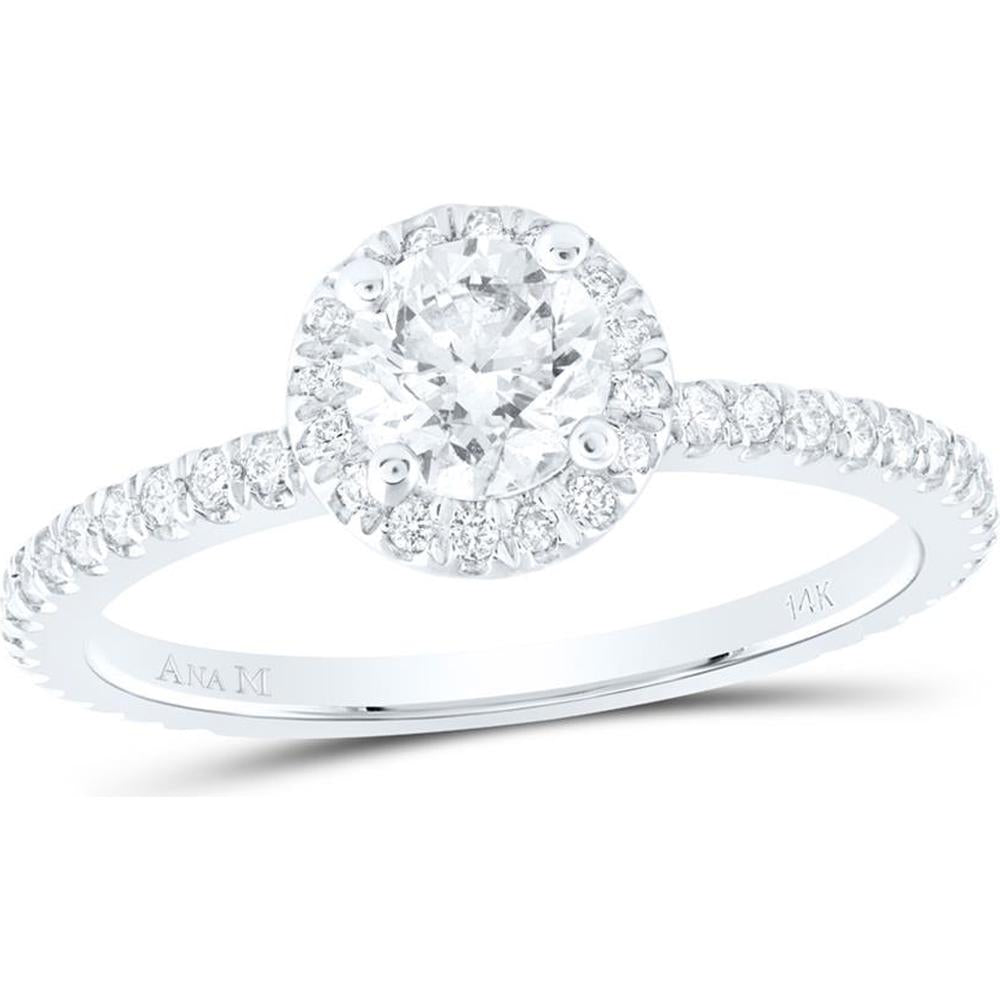 GND 14K White Gold Round Diamond Halo Bridal Engagement Ring - 1 Carat Total Weight