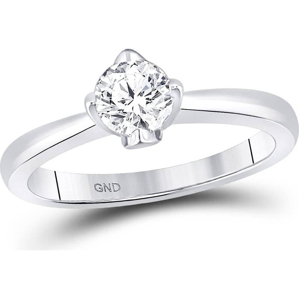 GND 14K White Gold Round Diamond Solitaire Bridal Ring with Prong Setting - 0.50 Carat Total Diamond Weight