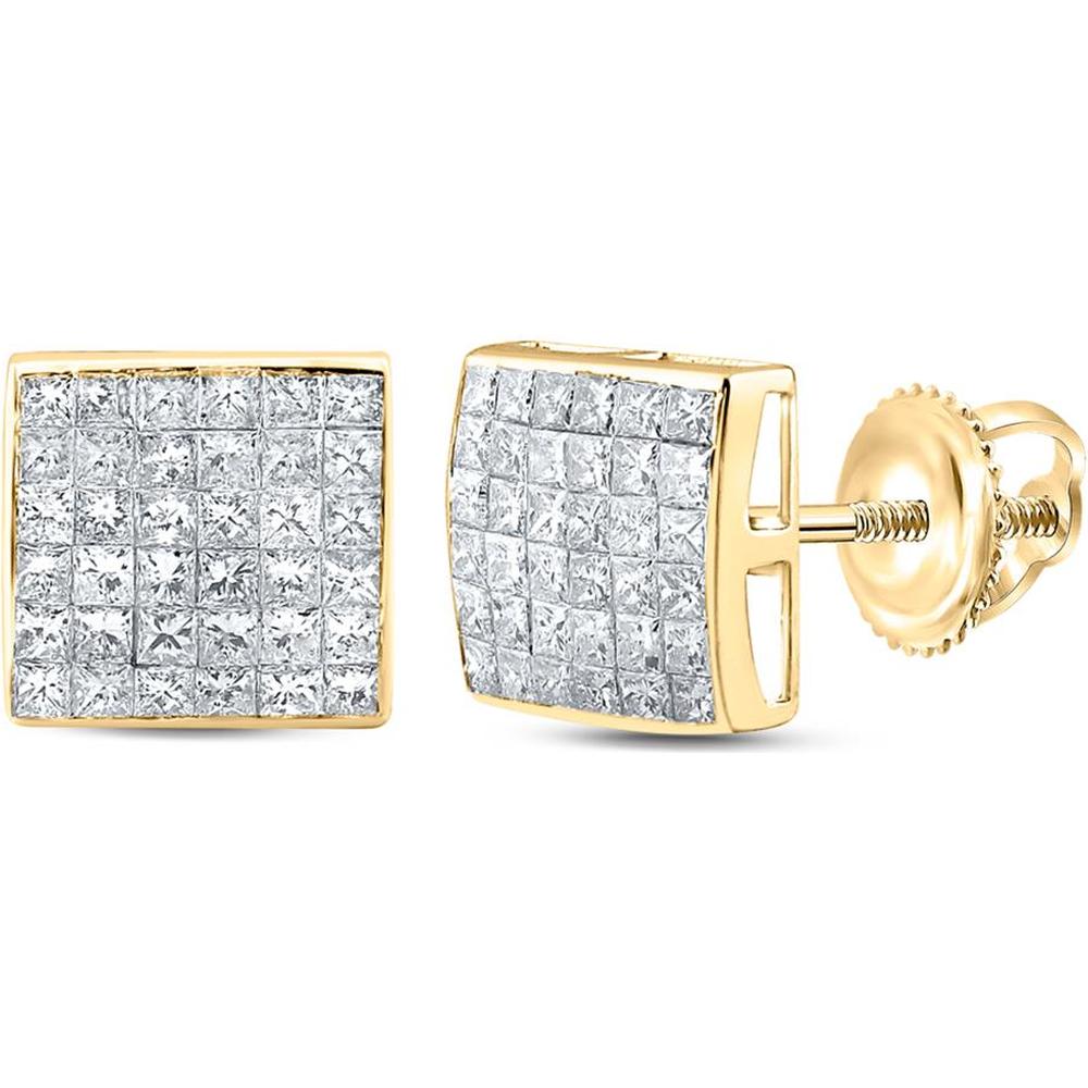 GND 14K Yellow Gold Square Cluster Earrings with Princess Cut Diamonds - 2.00 Carat Total Weight