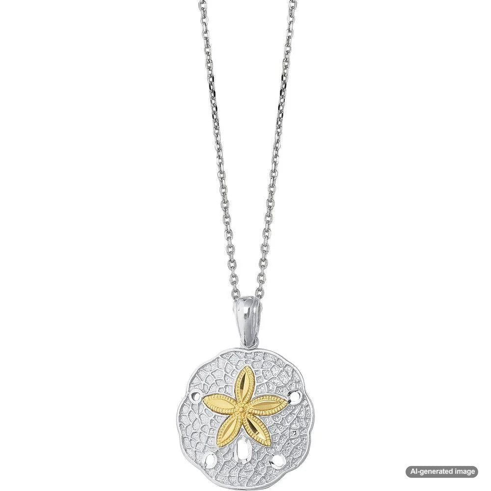 Gold and Sterling Silver Sand Dollar Pendant Necklace by Orozza Fine Jewelry