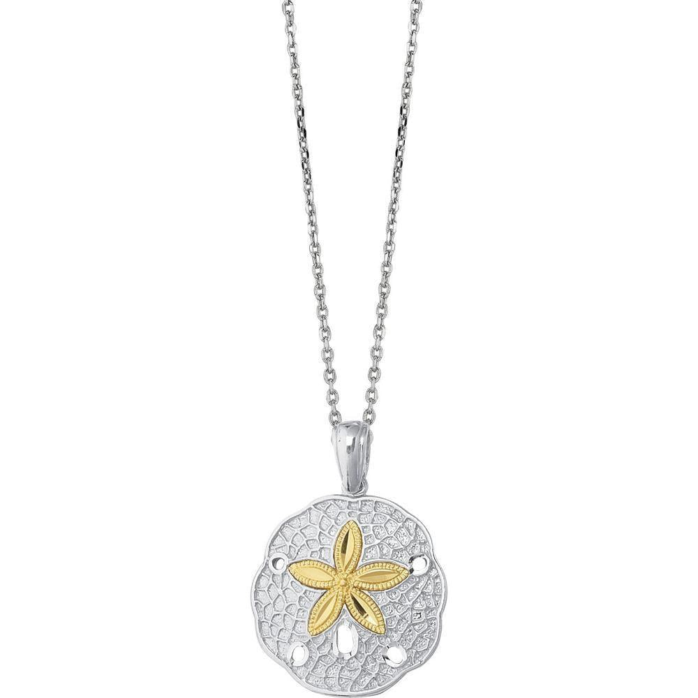 Gold and Sterling Silver Sand Dollar Pendant Necklace by Orozza Fine Jewelry