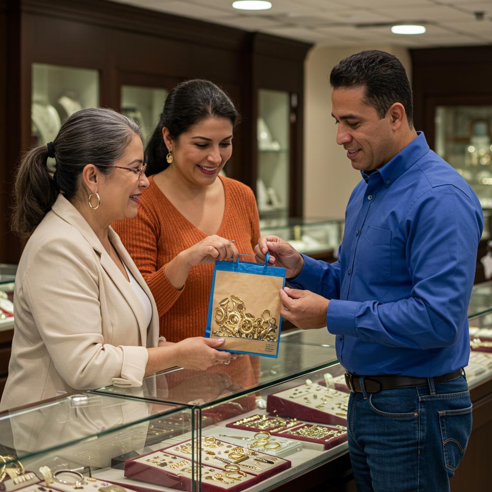 Cliente vendiendo joyas de oro en Robinson's Jewelers