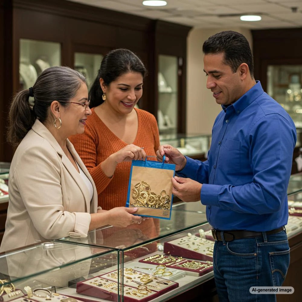 Cliente vendiendo joyas de oro en Robinson's Jewelers