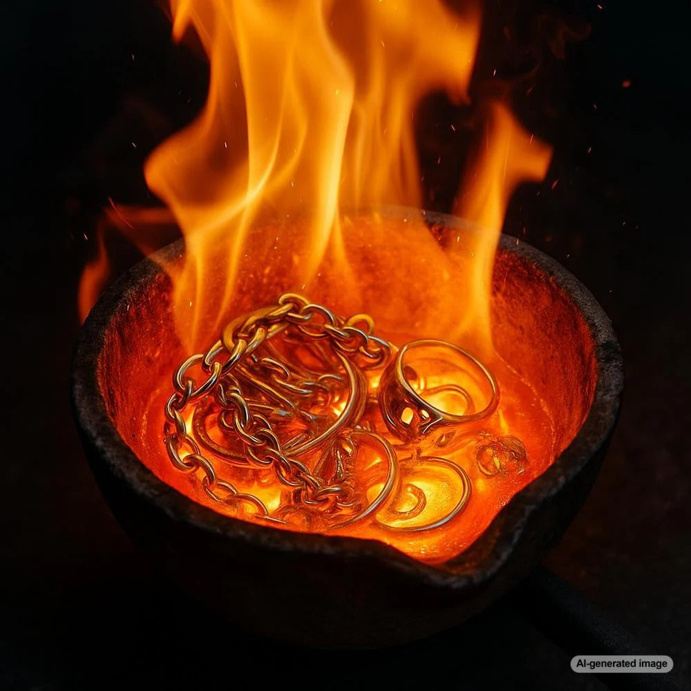 Comparison of gold melt value versus scrap value with gold jewelry pieces and bullion
