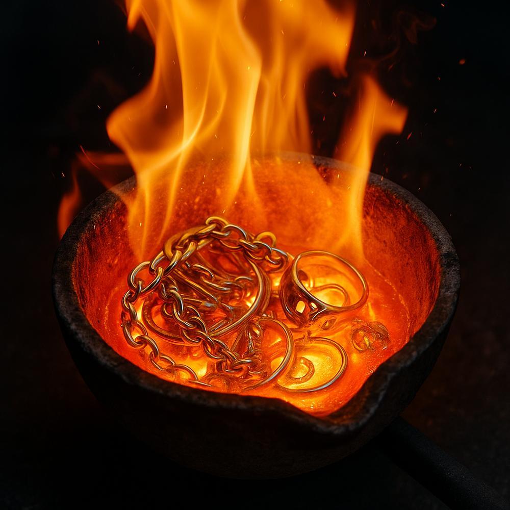 Comparison of gold melt value versus scrap value with gold jewelry pieces and bullion