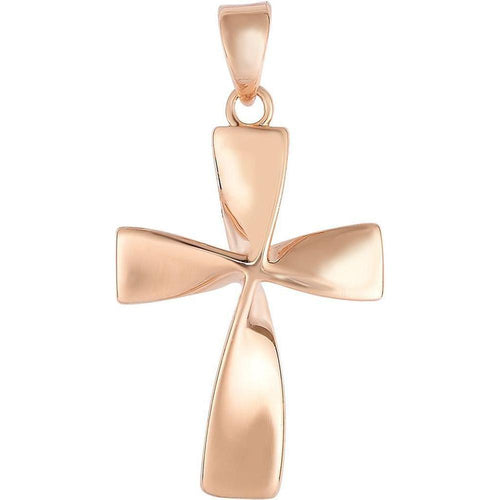 Gold Twisted Cross Charm - 14K Rose Gold Polished Twist Cross Pendant by Orozza Fine Jewelry