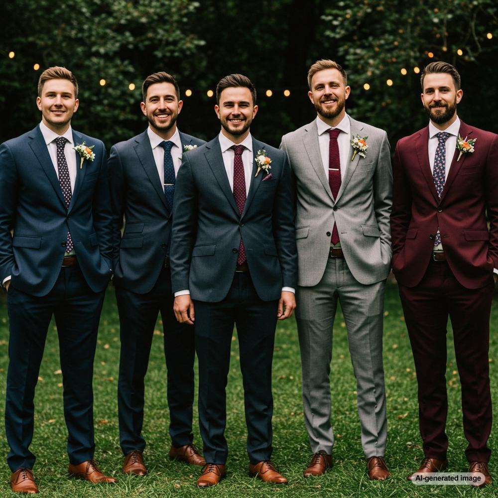 Groomsmen wearing stylish jewelry, including cufflinks and watches, at a wedding