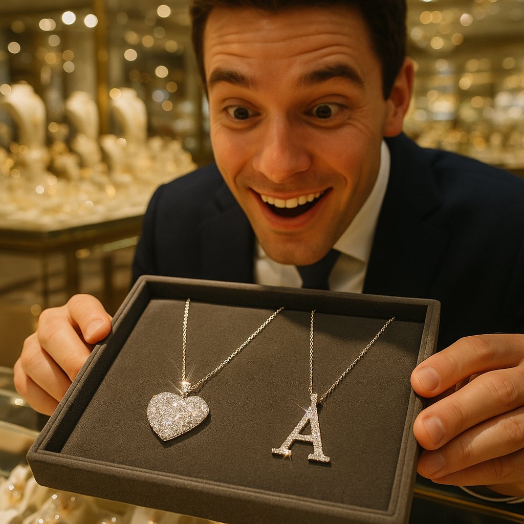 Elegant comparison of heart pendant and initial necklace on velvet display