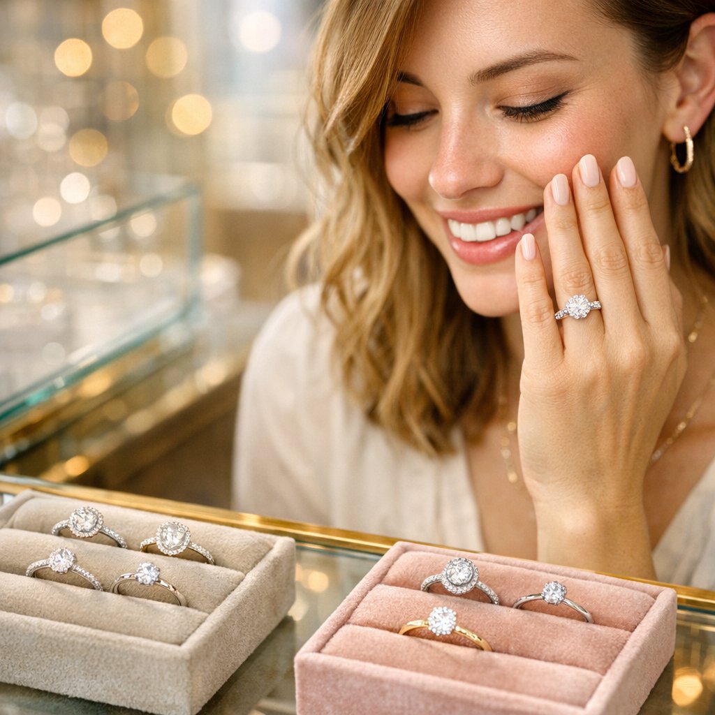 A close-up side view of a brilliant oval diamond engagement ring with a hidden halo setting, sparkling against a dark background.