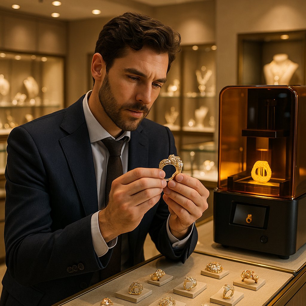 3D printed custom jewelry design in progress, showcasing intricate details and modern technology