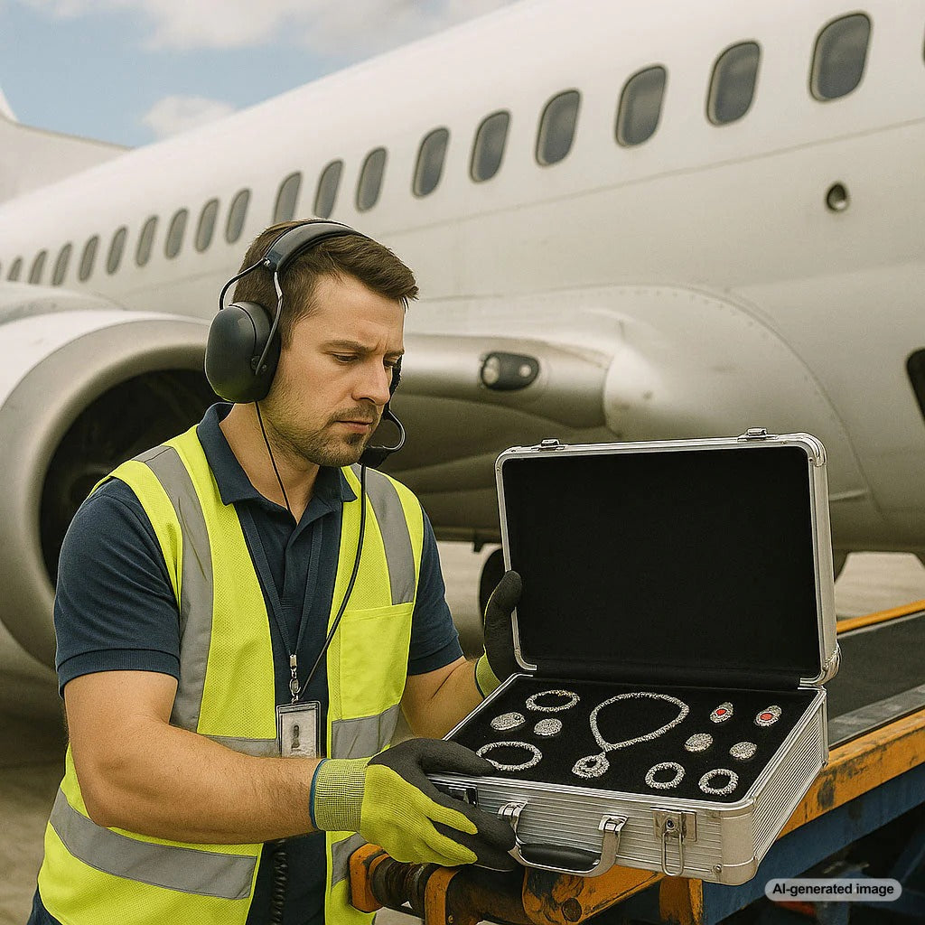 Secure airline transport of luxury jewelry with armored cases and security personnel
