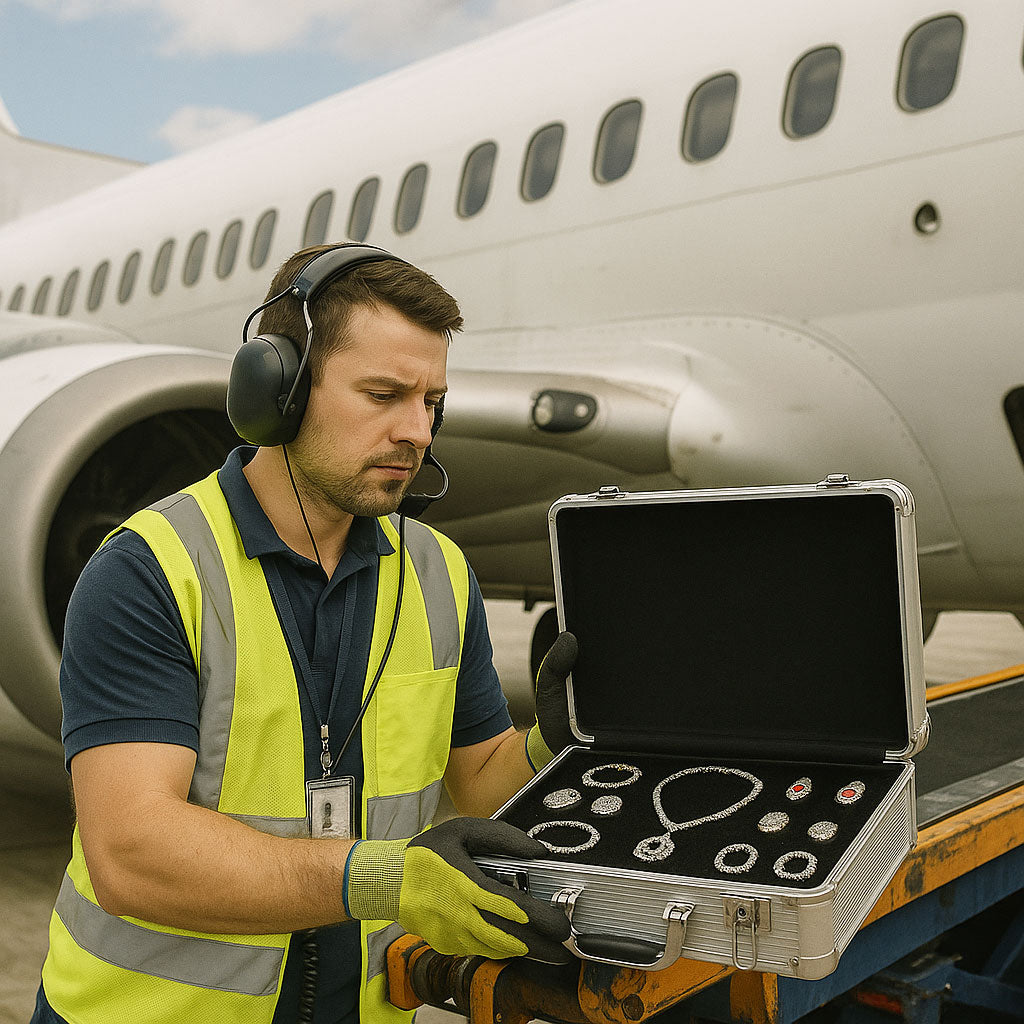 Secure airline transport of luxury jewelry with armored cases and security personnel