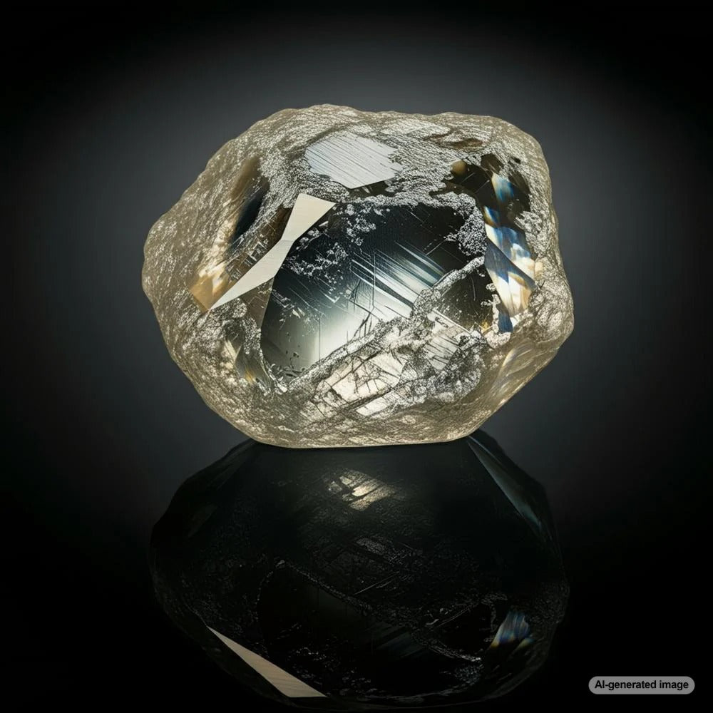 Large lab-grown diamond displayed on a jeweler's table