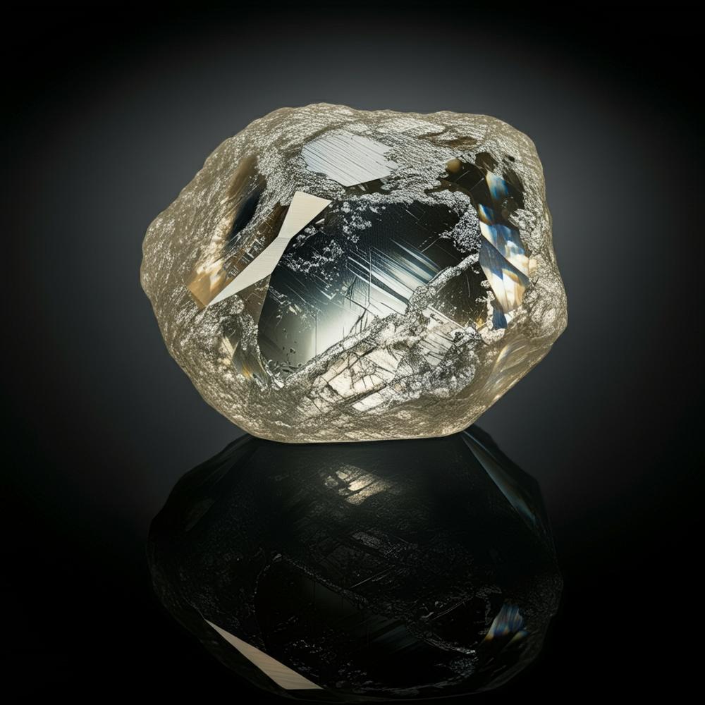 Large lab-grown diamond displayed on a jeweler's table