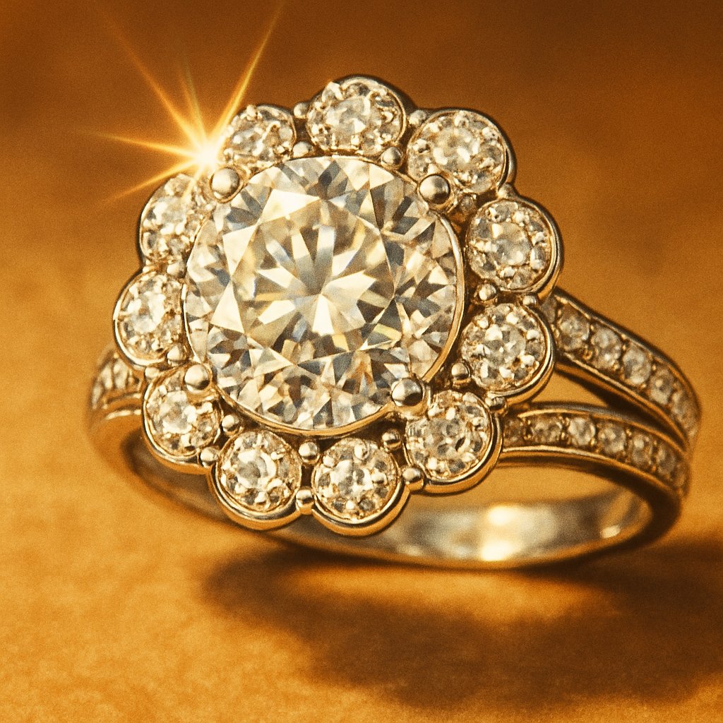 Close-up of high-quality diamond and gold jewelry showcasing excellent craftsmanship