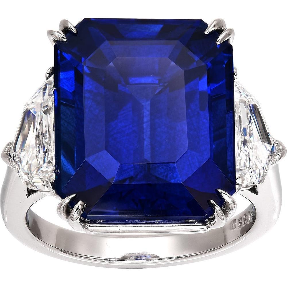 A stunning blue sapphire gemstone set in an elegant white gold ring, showcasing its deep color and brilliance.