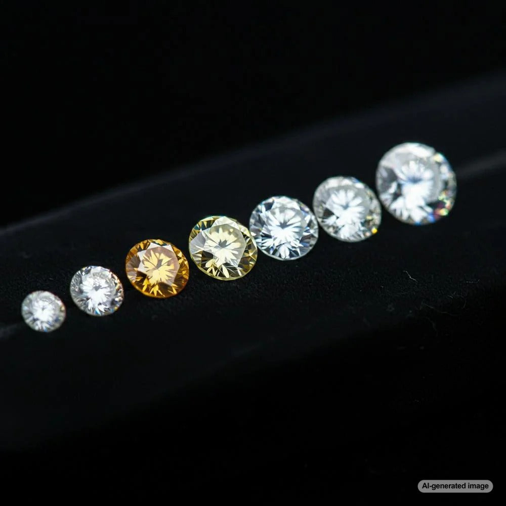 A spectrum of colored diamonds showcasing various hues from colorless to vibrant shades.