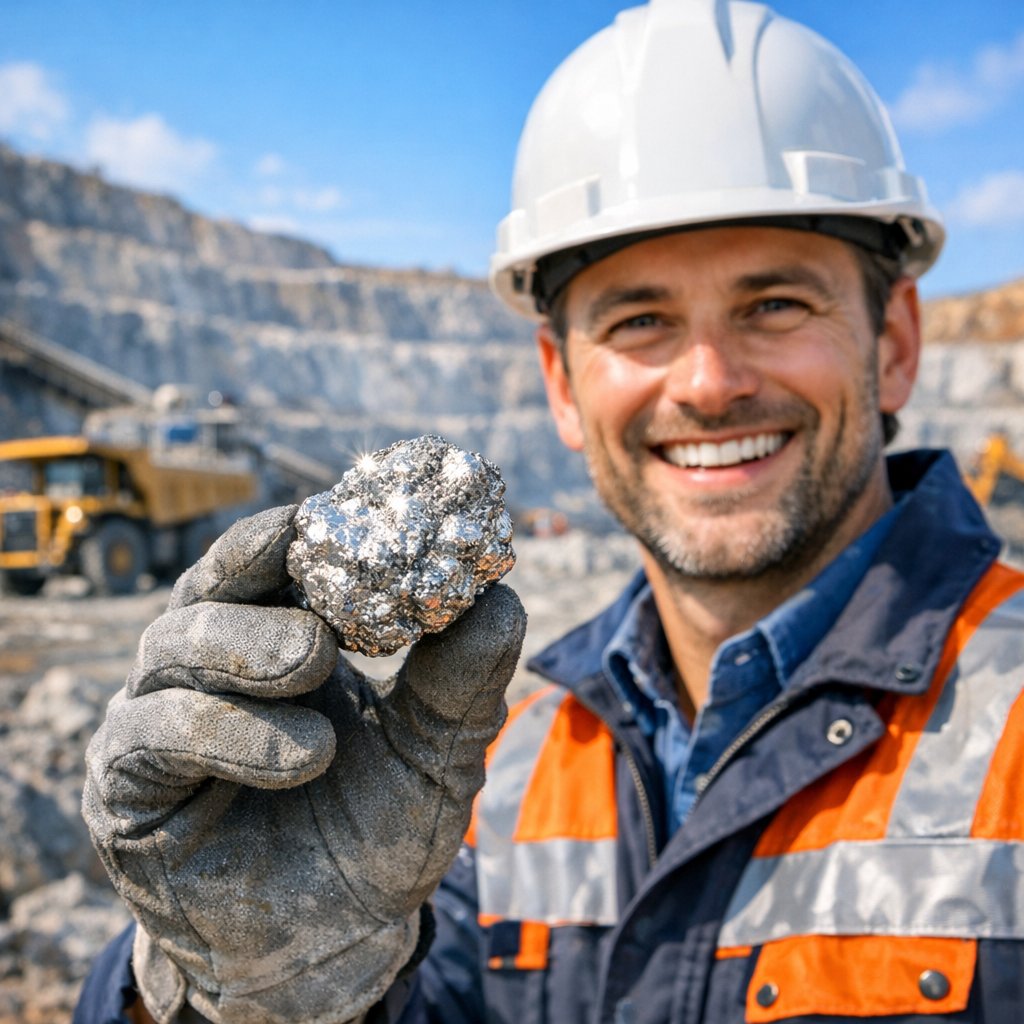 Close-up image of a raw, unpolished platinum nugget beside a beautifully finished, sparkling platinum diamond ring, showcasing the transformation from rough ore to refined luxury.