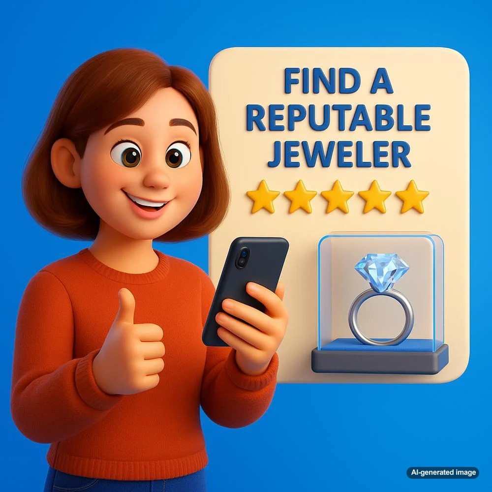 Woman admiring a diamond ring at Robinson's Jewelers, a trusted and reputable jewelry store