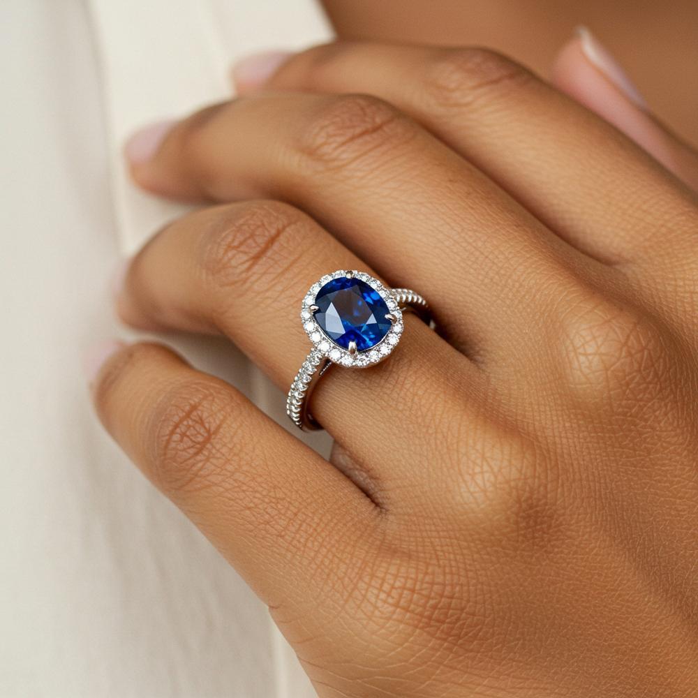 A luxurious blue sapphire gemstone reflecting its vivid color, clarity, and brilliance.