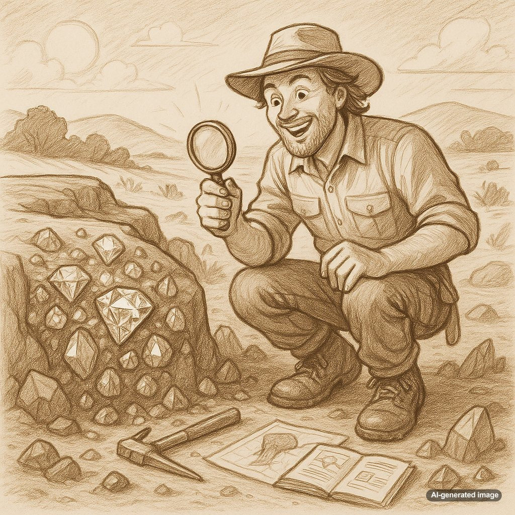 Geologists examining core samples in search of kimberlite diamond pipes