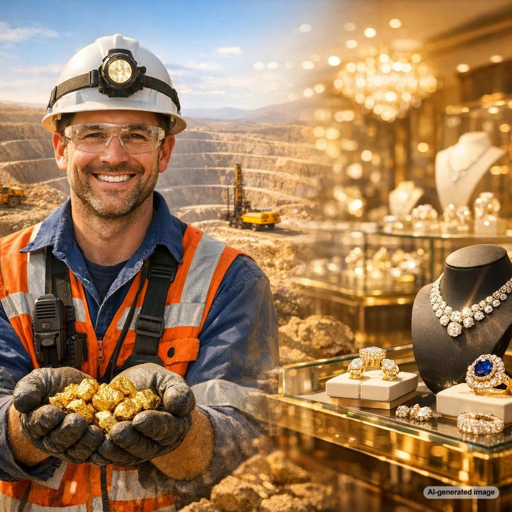 A detailed infographic showing the step-by-step process of modern gold mining, from exploration to refined gold bars