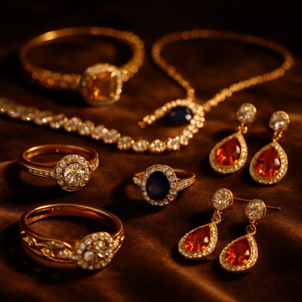 Woman wearing elegant diamond earrings and necklace making confident eye contact