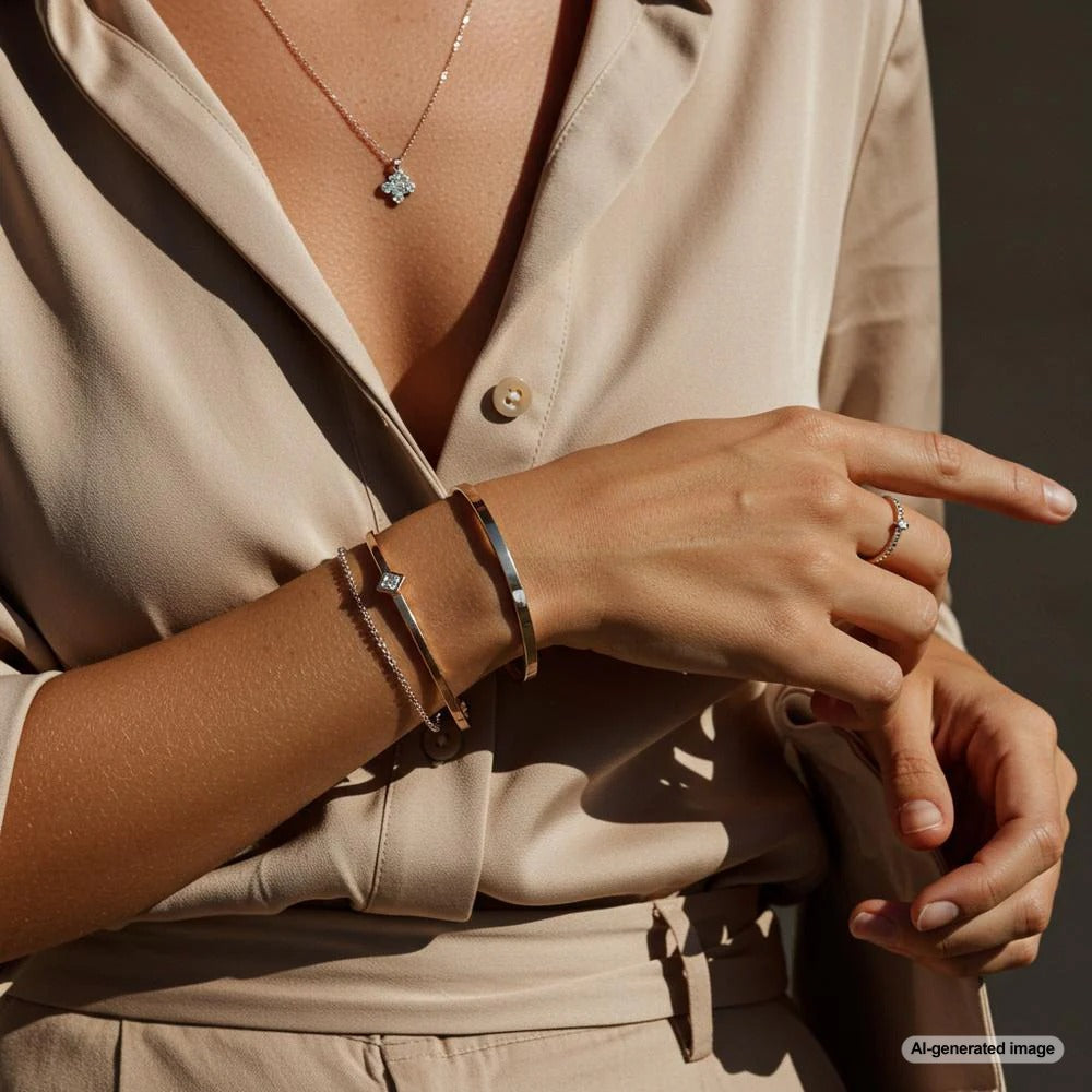Elegant jewelry pieces enhancing a stylish outfit