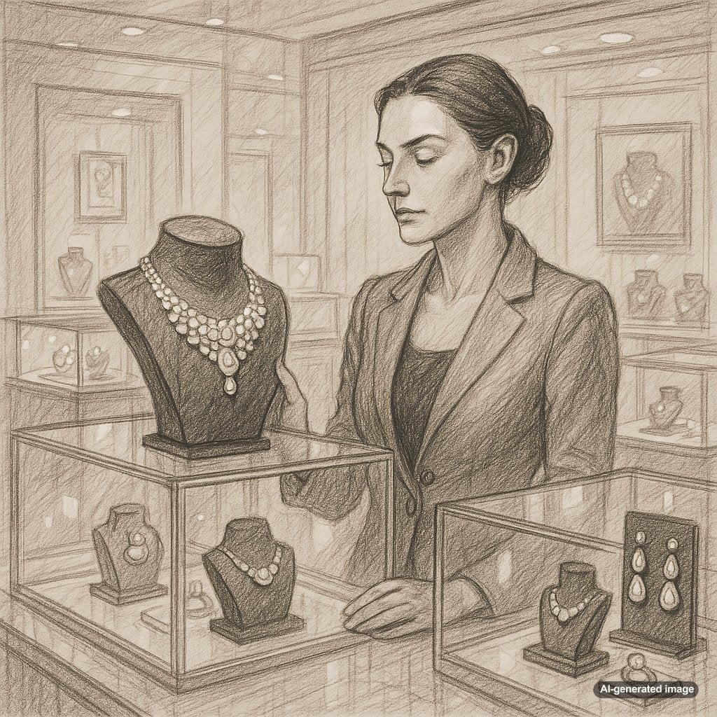 Woman confidently wearing elegant diamond jewelry with a radiant smile