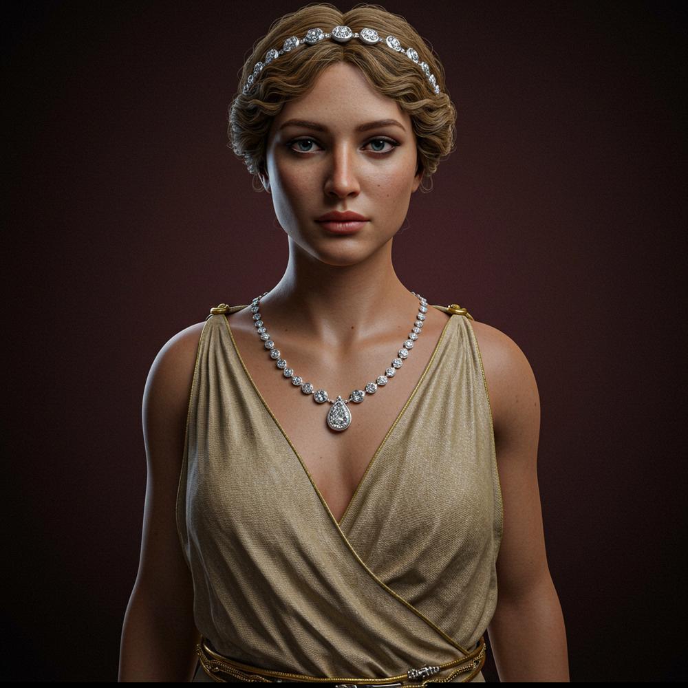 Ancient Greek jewelry featuring gold necklaces, amethyst rings, and mythological motifs