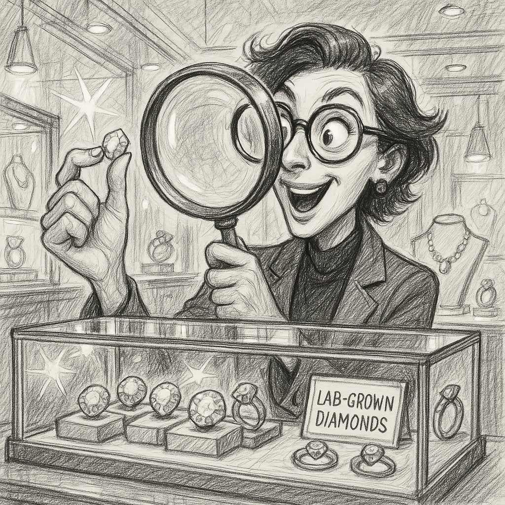 Lab-grown diamond jewelry showcasing brilliant rings, earrings, and necklaces