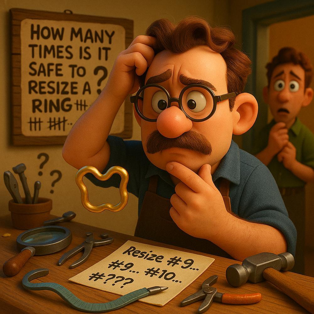 Professional jeweler resizing a gold ring with precision tools