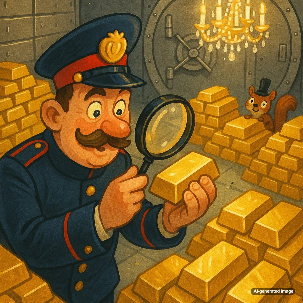 Fort Knox gold vault with stacks of gold bars gleaming under protective lighting