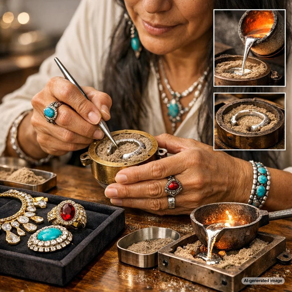 Close-up of a stunning Native American sand-cast sterling silver cuff bracelet featuring a turquoise stone, showing the textured surface and intricate design.
