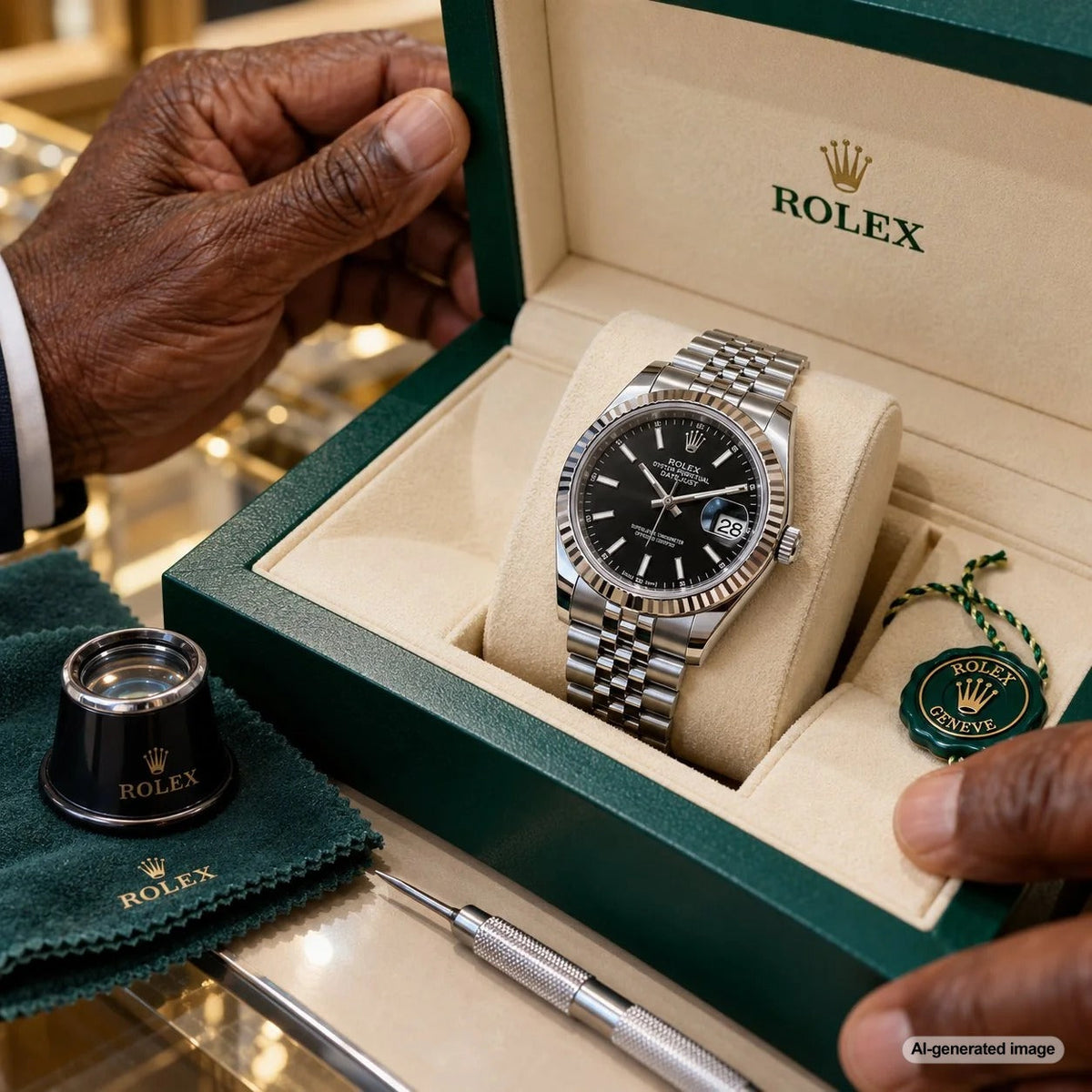 Pre-owned Rolex wristwatch shown in elegant detail for a guide to Rolex service intervals and maintenance