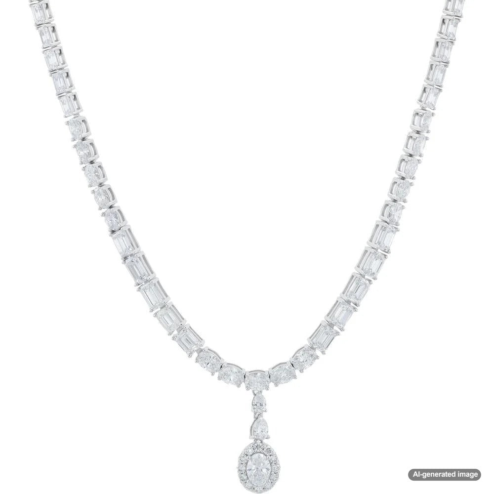 White gold jewelry with rhodium plating, including rings, necklaces, and earrings
